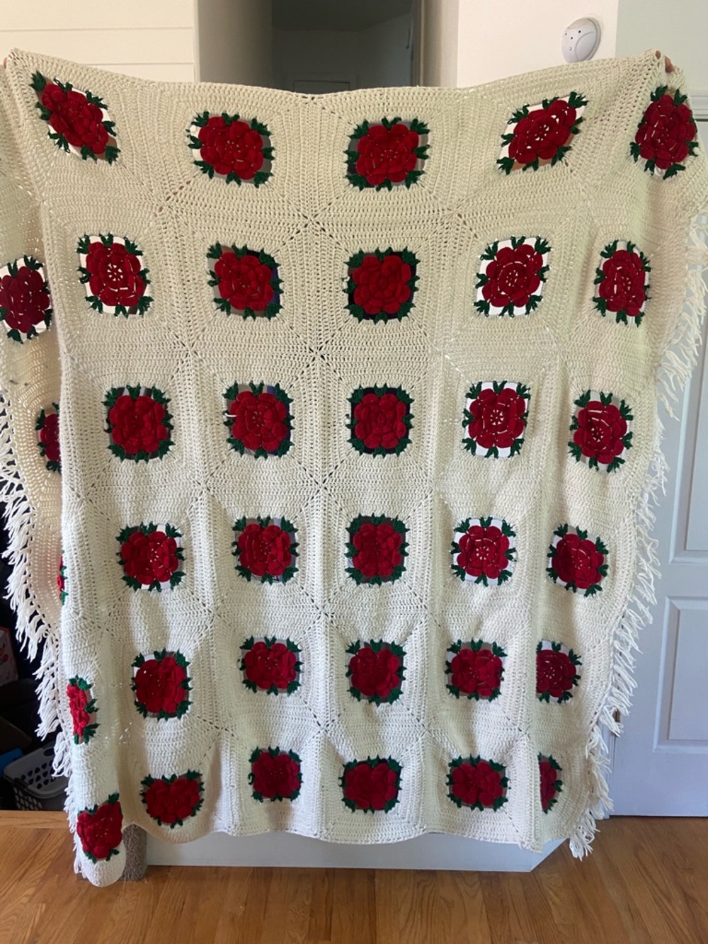 Handmade Rose Afghan Crotched Blanket